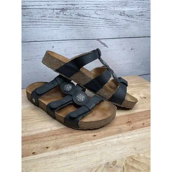 Haflinger Alice Womens Black Leather Slide 3 Strap Sandals Size 10