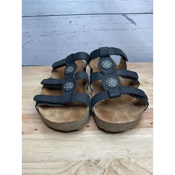 Haflinger Alice Womens Black Leather Slide 3 Strap Sandals Size 10