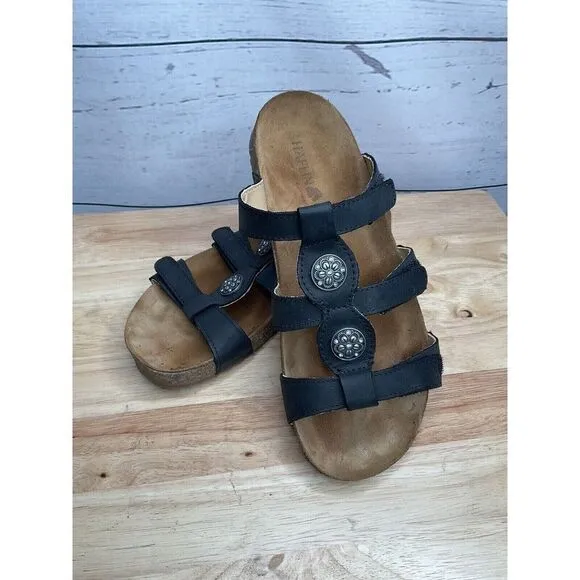 Haflinger Alice Womens Black Leather Slide 3 Strap Sandals Size 10