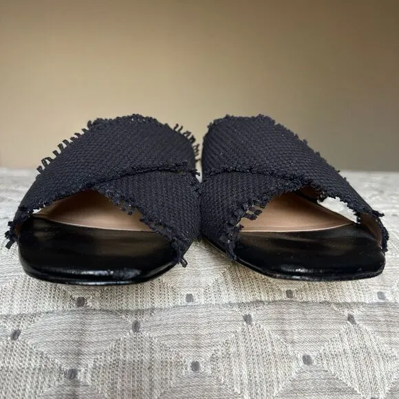 Halston Heritage Estella Black Canvas Sandal Women’s US 6 M Frayed Edge Low Heel
