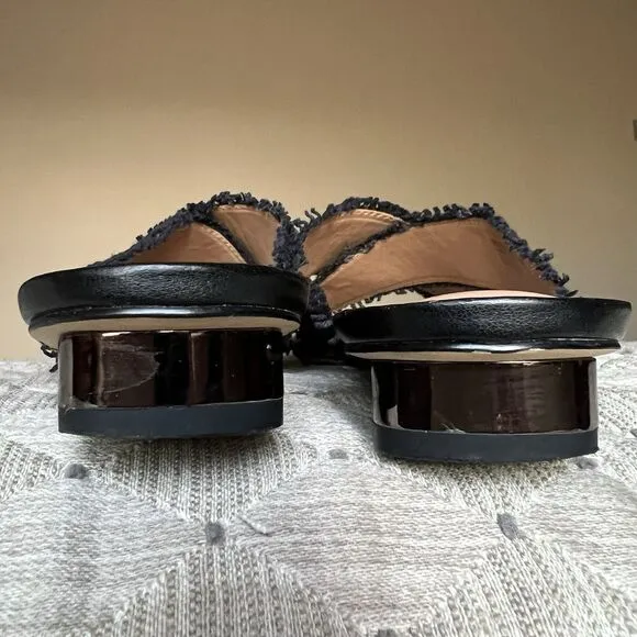 Halston Heritage Estella Black Canvas Sandal Women’s US 6 M Frayed Edge Low Heel