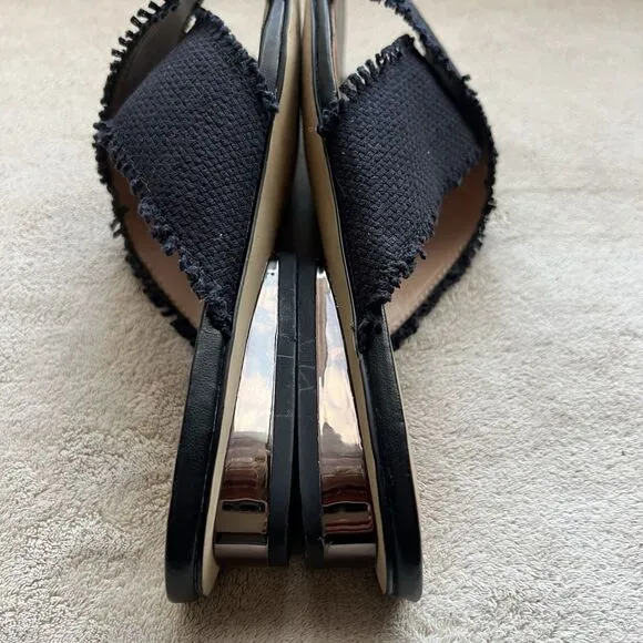 Halston Heritage Estella Black Canvas Sandal Women’s US 6 M Frayed Edge Low Heel