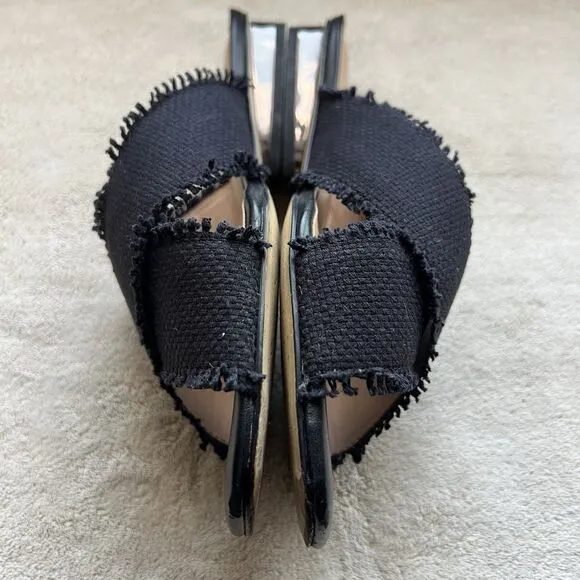 Halston Heritage Estella Black Canvas Sandal Women’s US 6 M Frayed Edge Low Heel