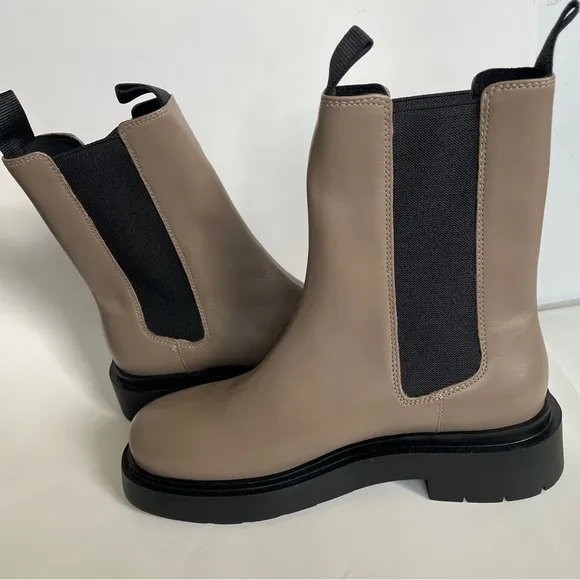 H&amp;M NWOB Genuine Leather Chunky Platform Brown Ankle Boots Combat 11