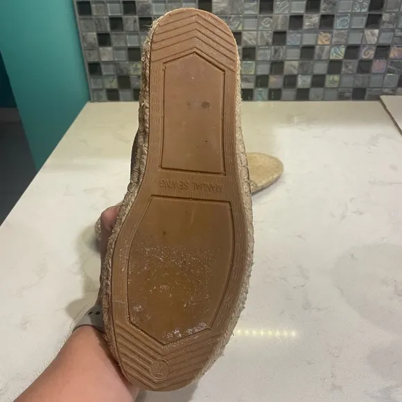Hand Made Slip on Tan &amp; Cream Mule Espadrille Loafers Size 7 Like New!