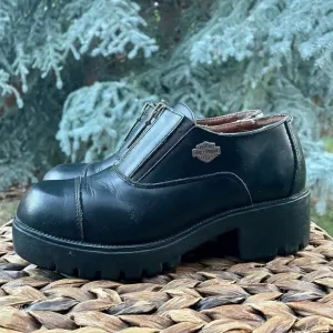 Harley Davidson Amherst Black Leather  Chunky Platform Ankle Boot Shoe. Size 6