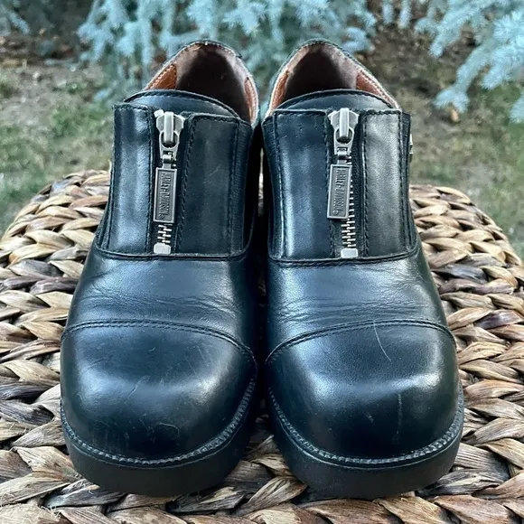 Harley Davidson Amherst Black Leather  Chunky Platform Ankle Boot Shoe. Size 6