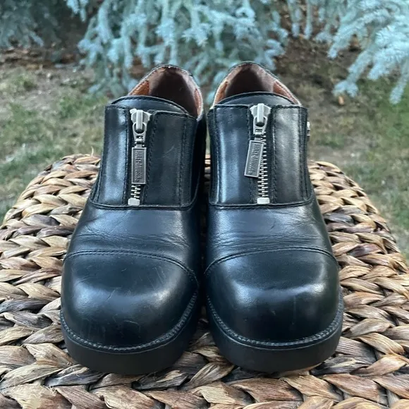 Harley Davidson Amherst Black Leather  Chunky Platform Ankle Boot Shoe. Size 6