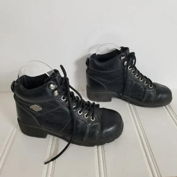Harley Davidson Boots Womens Black Chunky Moto Ankle Biker Grunge Size 37.5