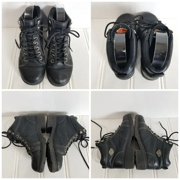 Harley Davidson Boots Womens Black Chunky Moto Ankle Biker Grunge Size 37.5