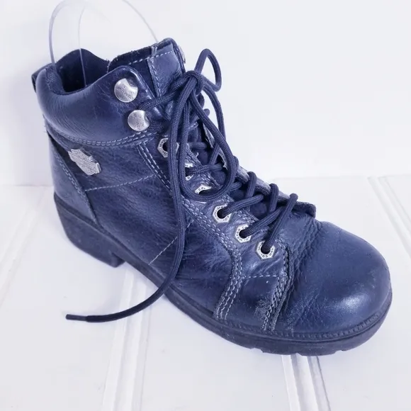 Harley Davidson Boots Womens Black Chunky Moto Ankle Biker Grunge Size 37.5