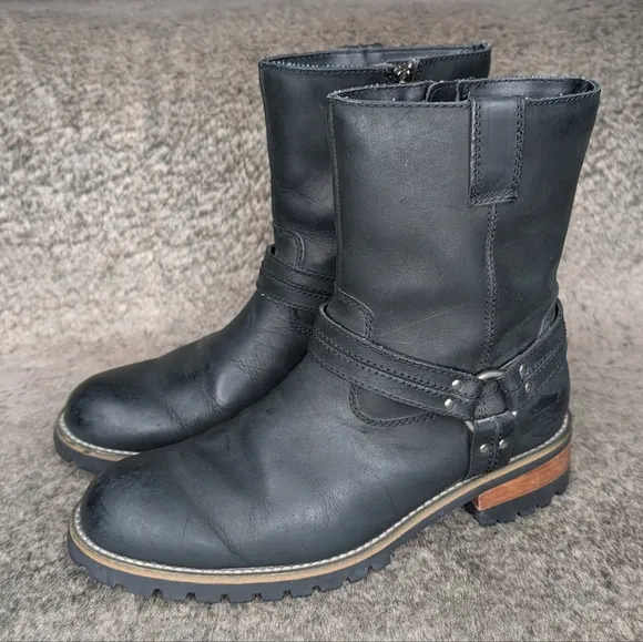 Harley Davidson Harness Side Zip Motorcycle Boot Chunky Lug Black Women's 8