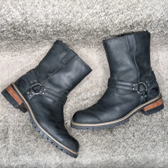 Harley Davidson Harness Side Zip Motorcycle Boot Chunky Lug Black Women's 8