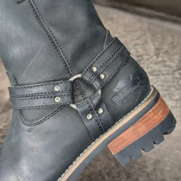 Harley Davidson Harness Side Zip Motorcycle Boot Chunky Lug Black Women's 8