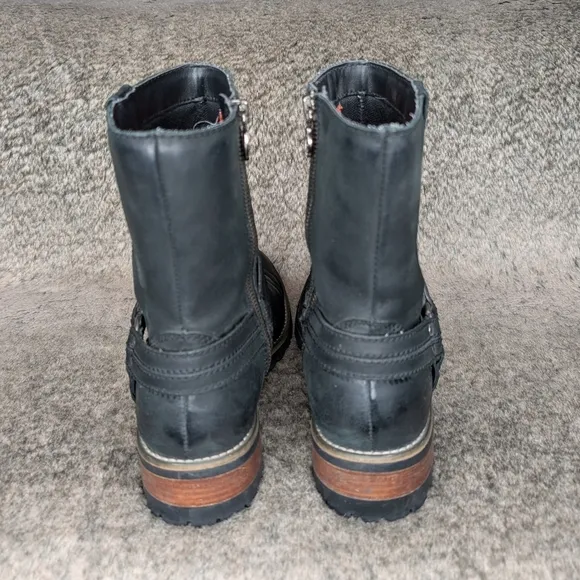 Harley Davidson Harness Side Zip Motorcycle Boot Chunky Lug Black Women's 8