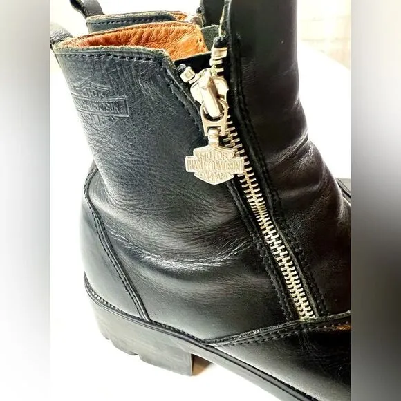 Harley Davidson Amherst Leather Double Zip Chunky Heel Ankle Boots