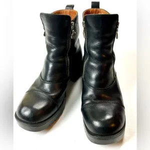 Harley Davidson Amherst Leather Double Zip Chunky Heel Ankle Boots