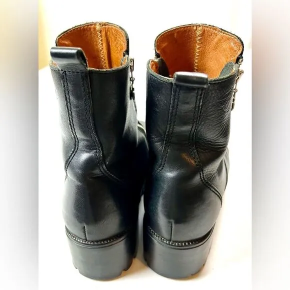 Harley Davidson Amherst Leather Double Zip Chunky Heel Ankle Boots