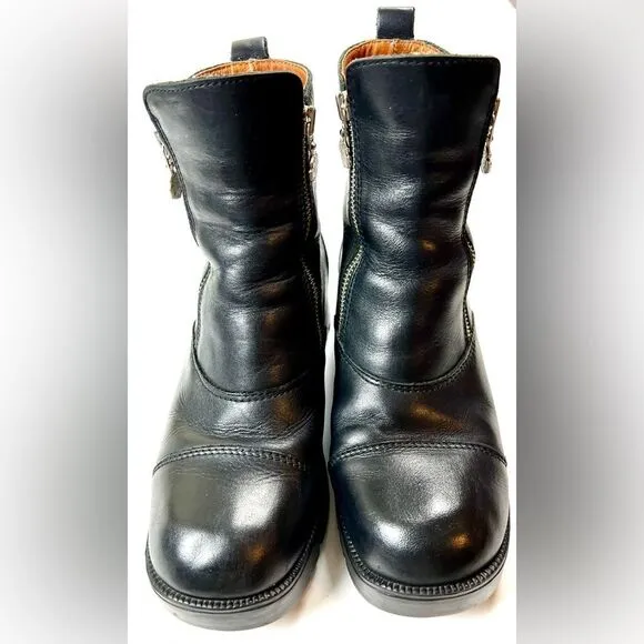 Harley Davidson Amherst Leather Double Zip Chunky Heel Ankle Boots