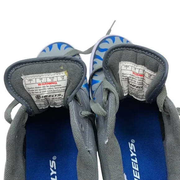 HEELYS Boys Pro 20 Prints Flames Wheels Sneakers 7 Gray Blue Graphics HE101000