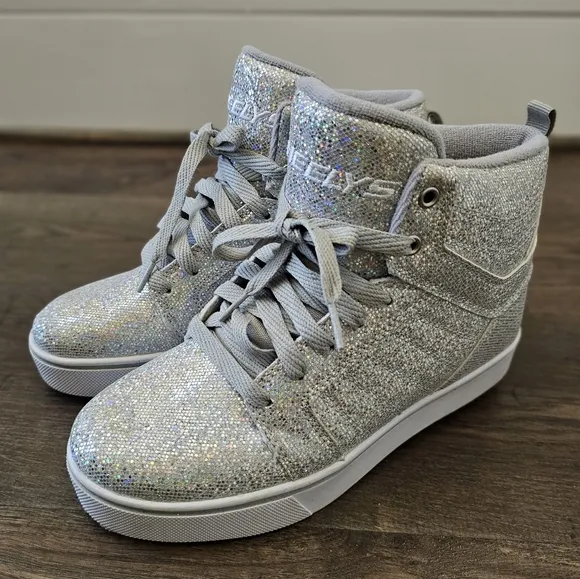 Heelys Uptown Silver Disco Glitter Shoes With Wheels sz 6