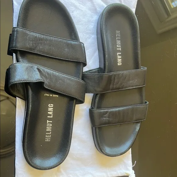 Helmut Lang Men’s /Unisex Black Leather Slide Sandals UK 6/71/2 -8