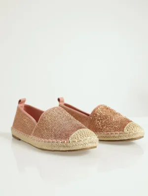 High Vamp Glitz Slip On Espadrille Shoe - Rose