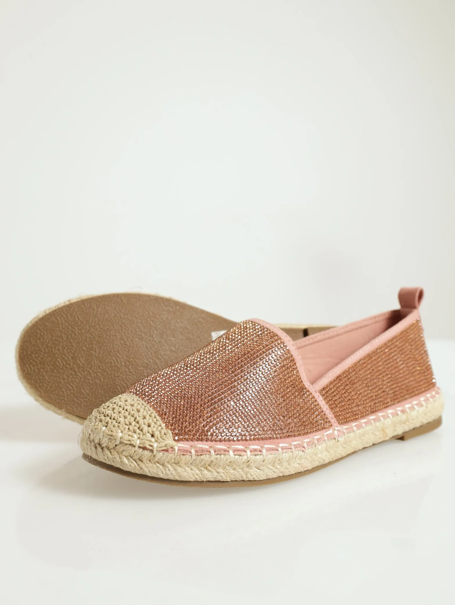 High Vamp Glitz Slip On Espadrille Shoe - Rose
