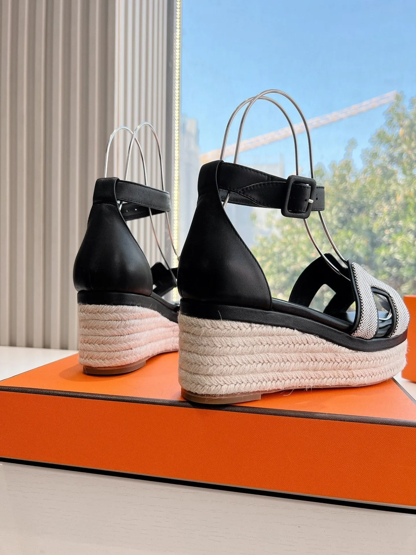 HM 25C Elda espadrille Black Mix White Denim and Goatskin 202832