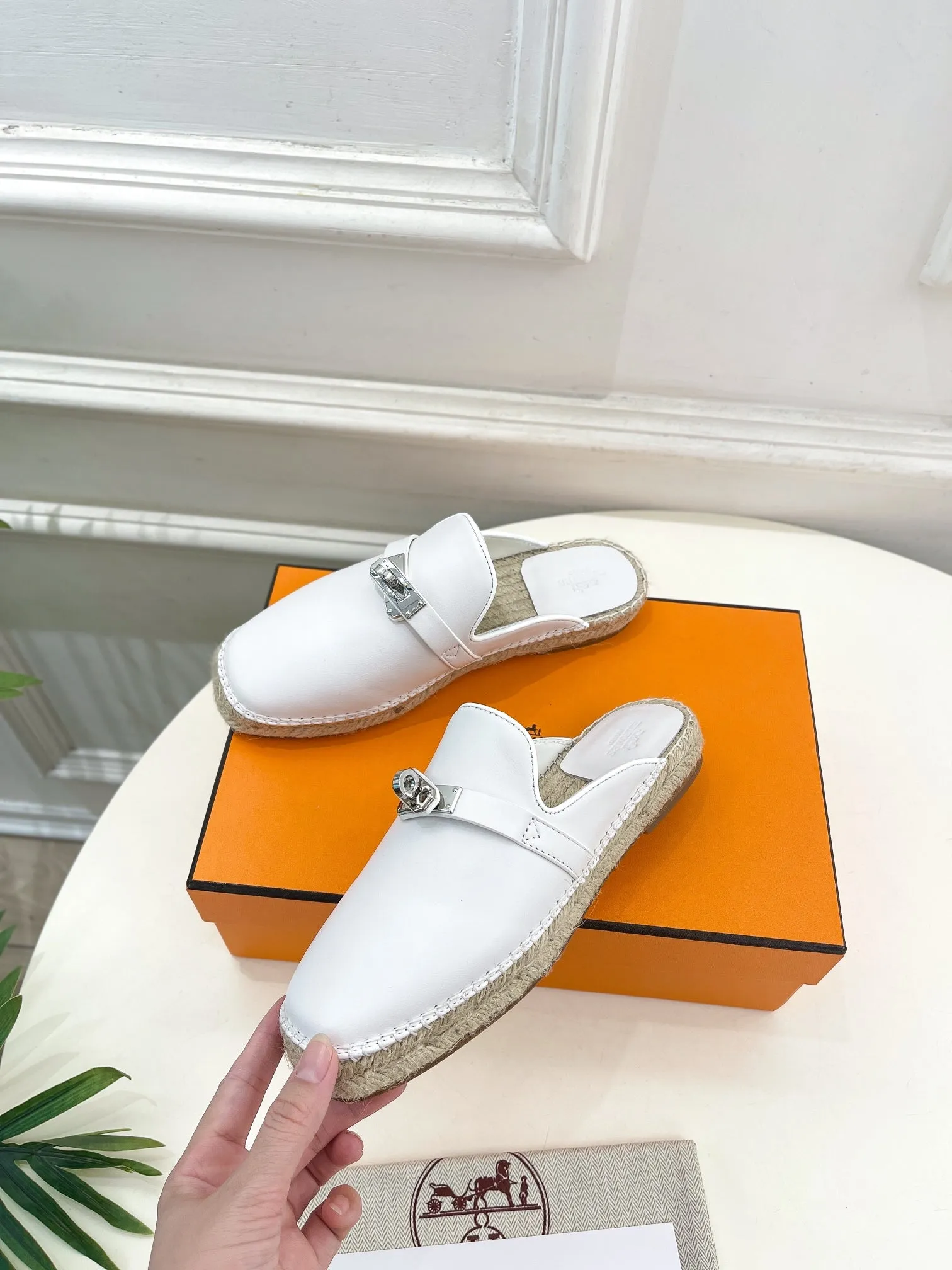 HM Feria Espadrille 20mm White Calfskin And Handwoven Hemp Rope 967989