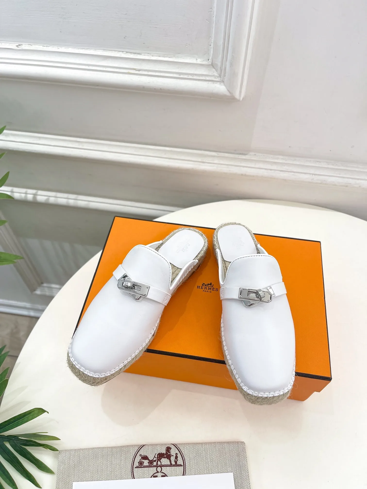 HM Feria Espadrille 20mm White Calfskin And Handwoven Hemp Rope 967989