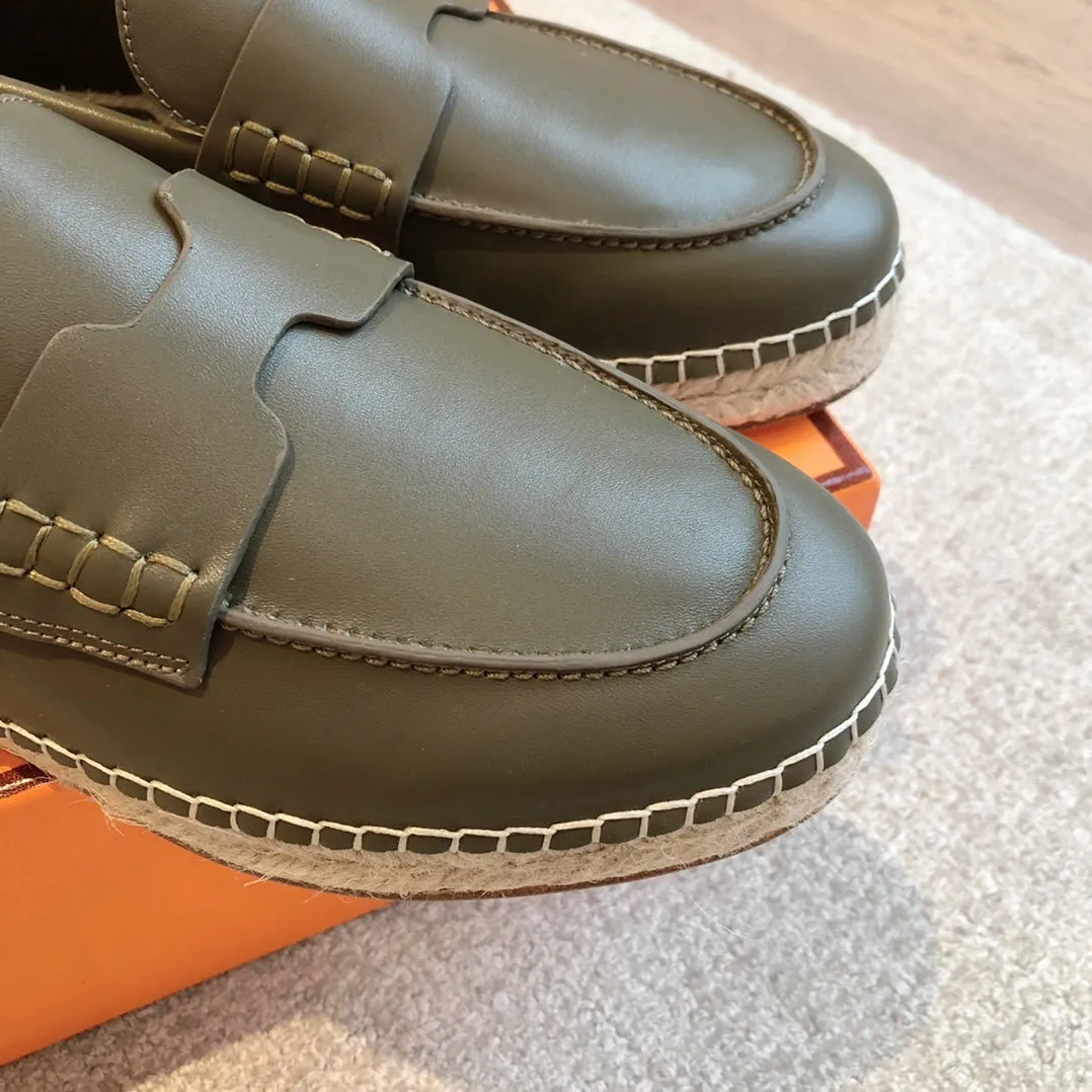 HM Trip Espadrille Olive Calfskin