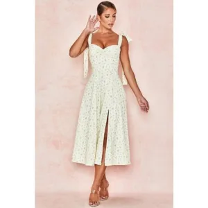 💕HOUSE OF CB💕 Alicia Midi Sundress ~ Lemon Floral Print Large