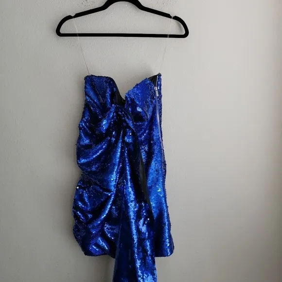 House of CB Gisele Cobalt Sequin Strapless Mini Dress size XS NWT