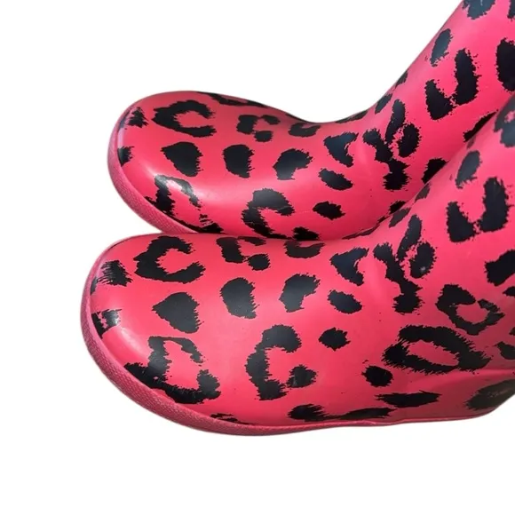 Hunter First Classic Waterproof Arcade Pink Cheetah Print Rain Boots Size 12