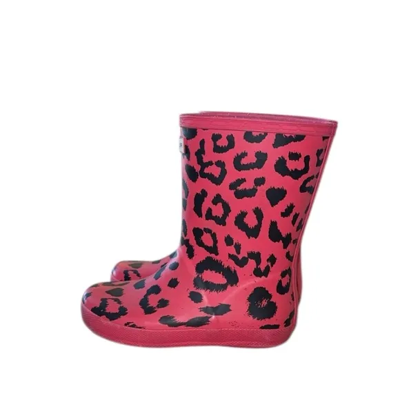 Hunter First Classic Waterproof Arcade Pink Cheetah Print Rain Boots Size 12