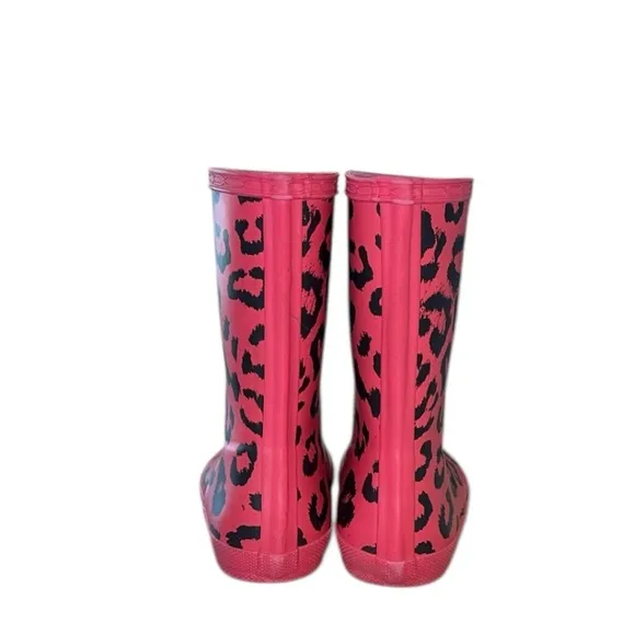 Hunter First Classic Waterproof Arcade Pink Cheetah Print Rain Boots Size 12