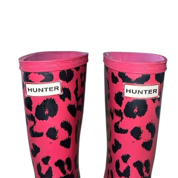 Hunter First Classic Waterproof Arcade Pink Cheetah Print Rain Boots Size 12