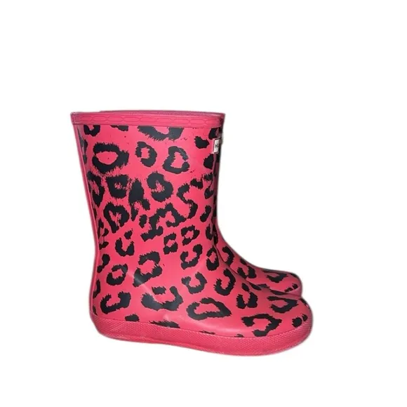 Hunter First Classic Waterproof Arcade Pink Cheetah Print Rain Boots Size 12