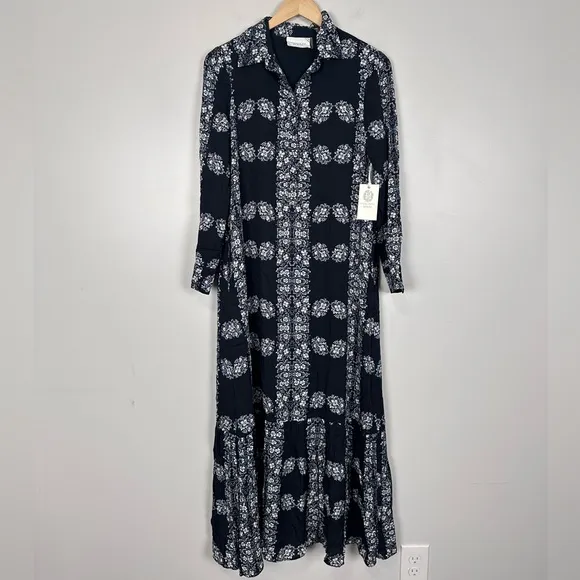 HYACINTH HOUSE Navy Floral Miller Maxi Shirt Dress SMALL