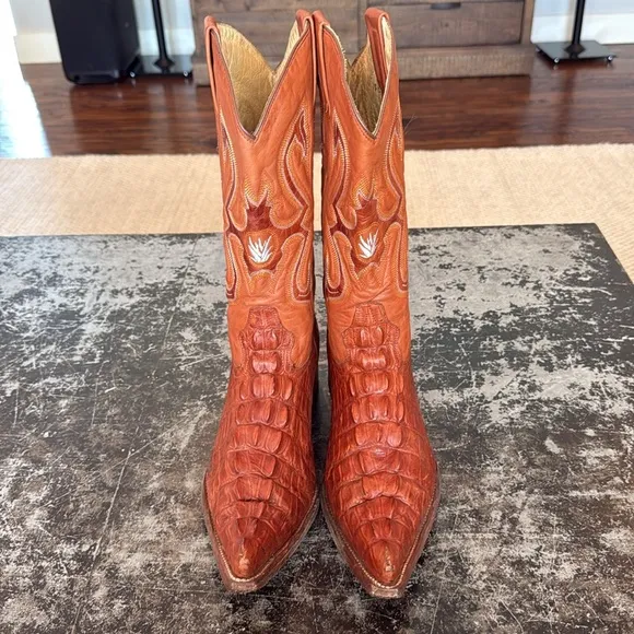 Indomable Brown Leather Croc Embossed Western Boots Size 28.5 (9.5)