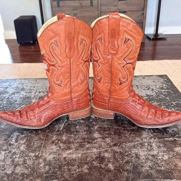 Indomable Brown Leather Croc Embossed Western Boots Size 28.5 (9.5)