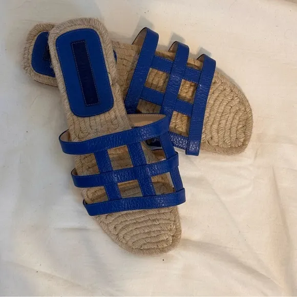 INGRID INCISA OLYMPIA CAGED LEATHER ESPADRILLE SANDALS IN COBALT Sz 38 7.5