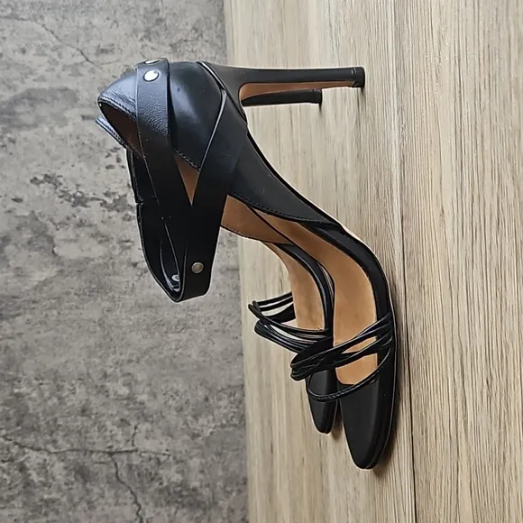 IRO Black Leather Lorena Studded Strappy Stiletto Sandals 37 / 6.5