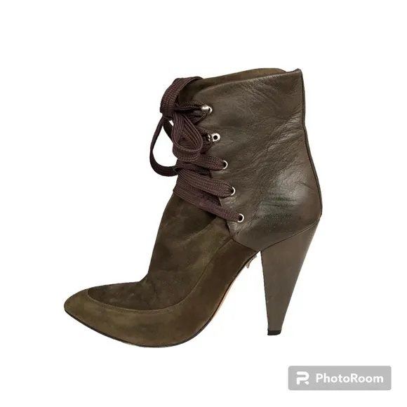 IRO Kansas Pointed Toe Ankle Boots Olive Suede Leather Heeled Italian Booties