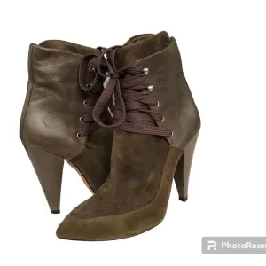 IRO Kansas Pointed Toe Ankle Boots Olive Suede Leather Heeled Italian Booties