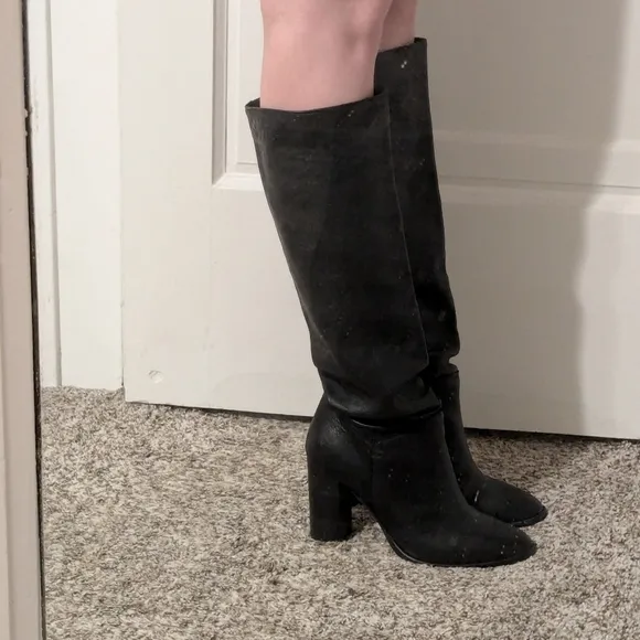 Italian leather black knee-high heel boots slouchy 8.5 lavorazione artiginale