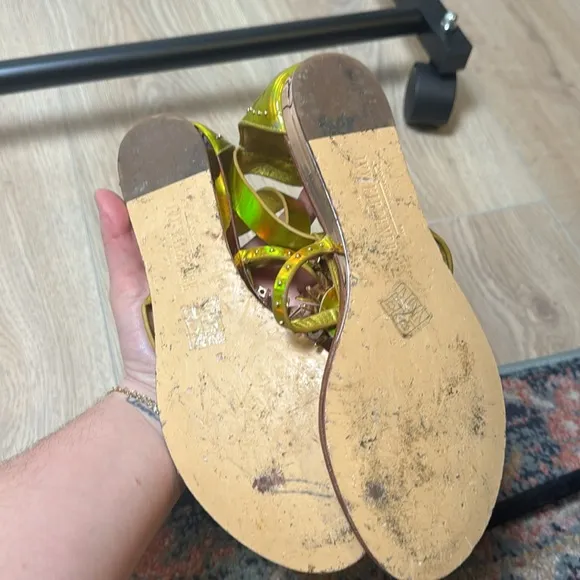 Ivy Kirzhner Babel Sandals Studded Metallic Yellow and Gold Size 8