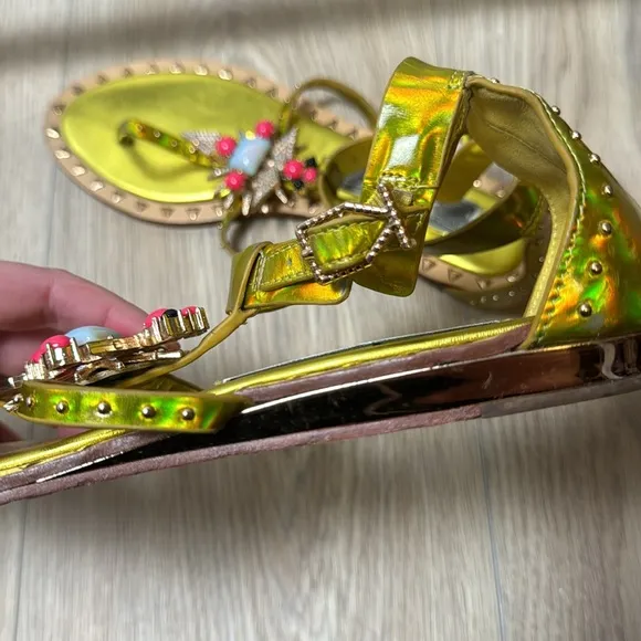 Ivy Kirzhner Babel Sandals Studded Metallic Yellow and Gold Size 8