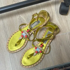 Ivy Kirzhner Babel Sandals Studded Metallic Yellow and Gold Size 8